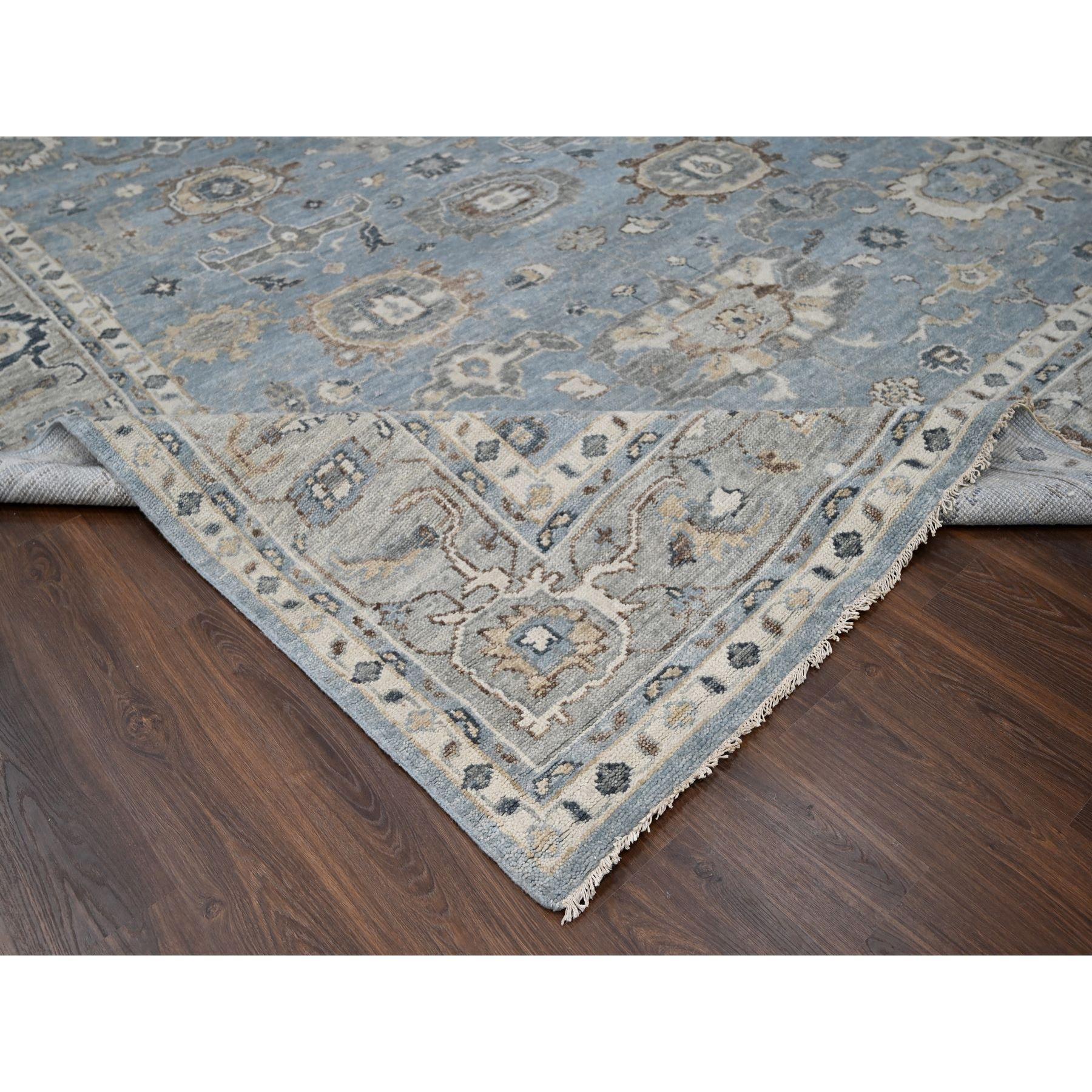 Contemporary Silver Blue Wool Hand Knotted Oushak Design Oversized Oriental Rug 11'9