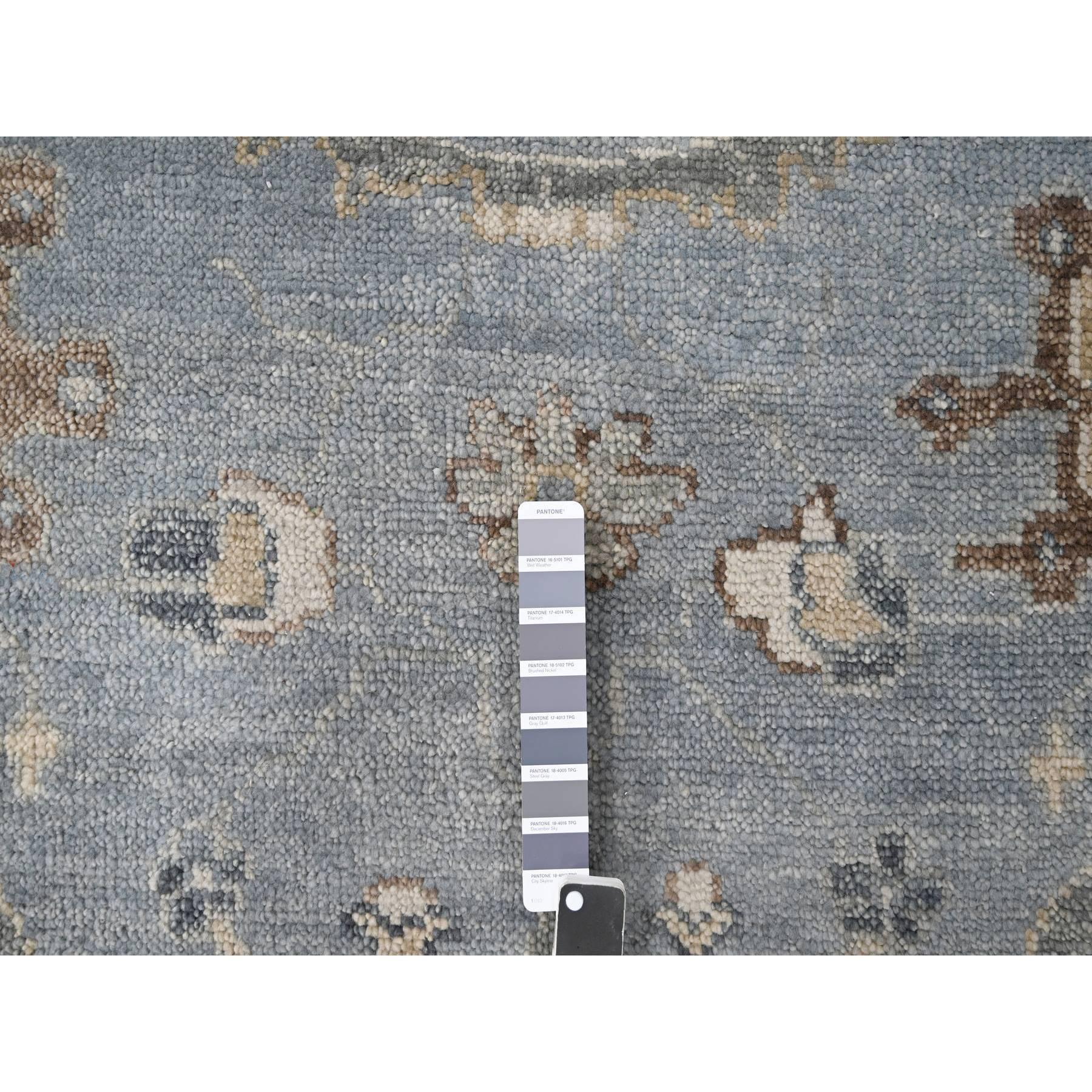 Silver Blue Wool Hand Knotted Oushak Design Oversized Oriental Rug 11'9