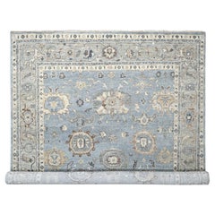 Silver Blue Wool Hand Knotted Oushak Design Oversized Oriental Rug 11'9"x14'10"