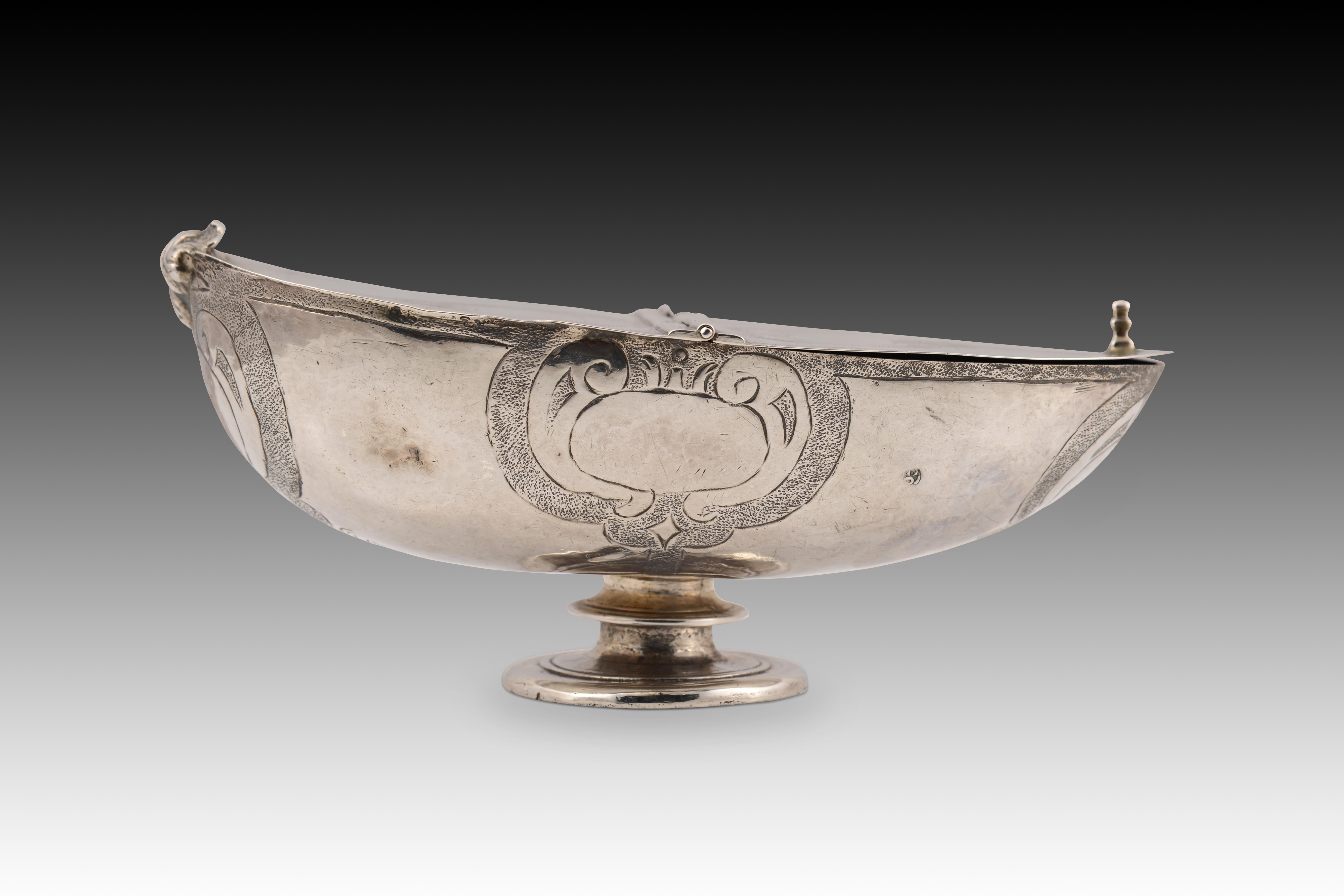 Baroque Silver boat censer. Spain, 17th century. For Sale