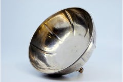 Silver bonbonette box w/ engravings, pearled rim & resting on four palmette feet