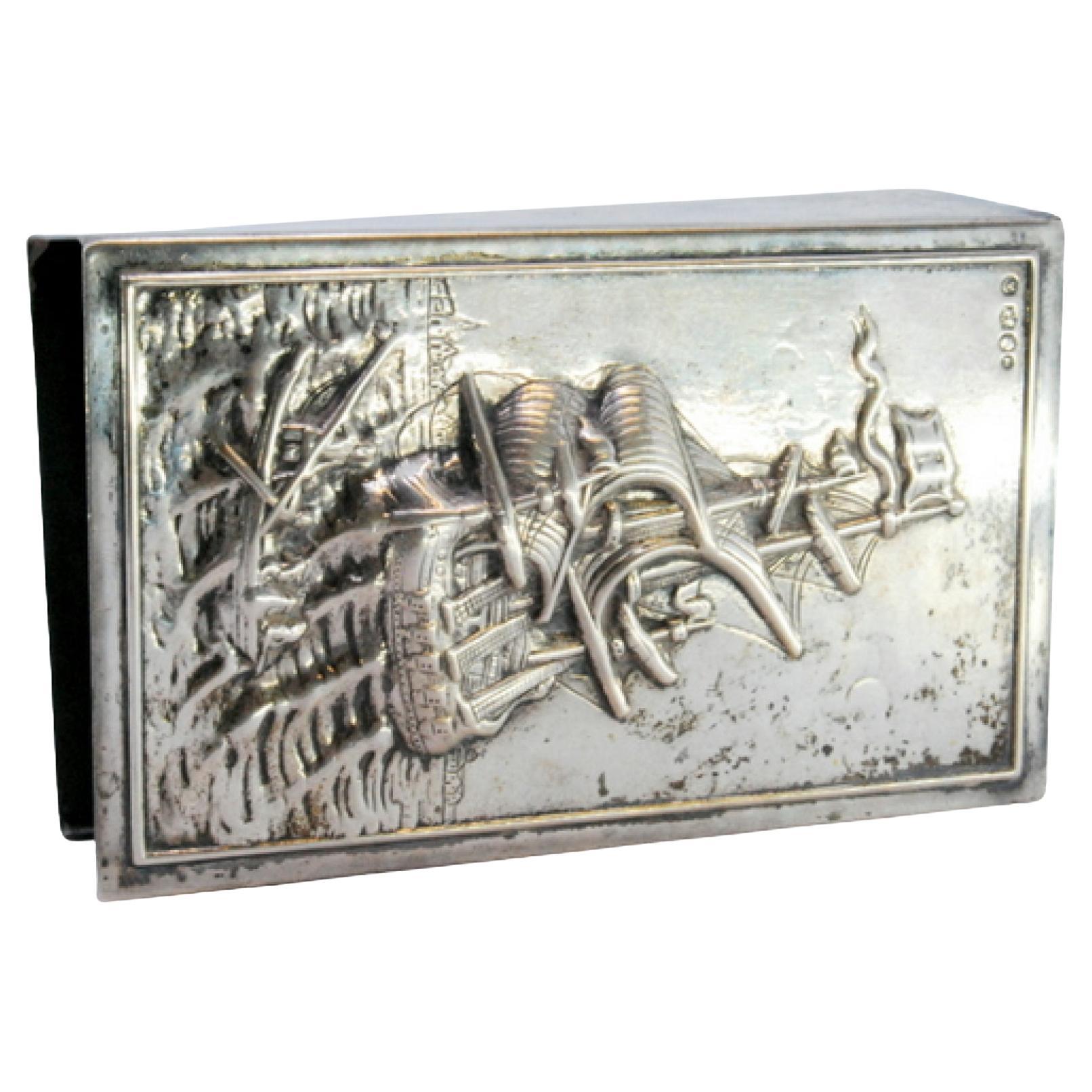 Silver bookend with caravel in high relief For Sale