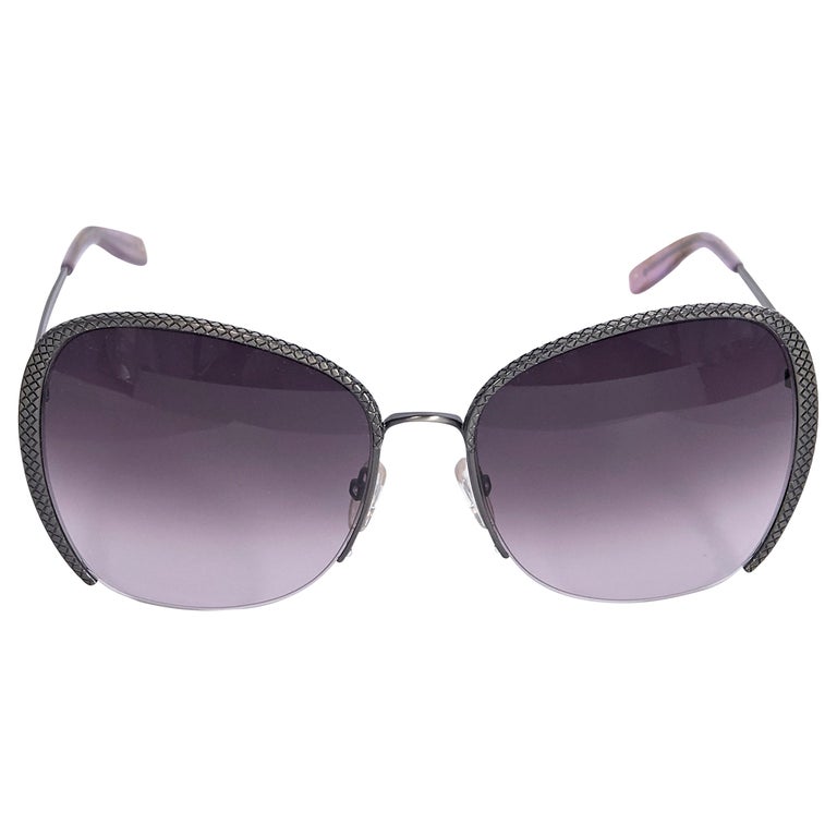 Bottega Veneta Silver Embossed Square Sunglasses at 1stDibs