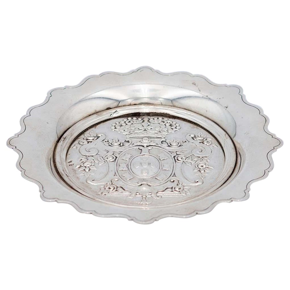 Silver bottle base with Portuguese coat of arms