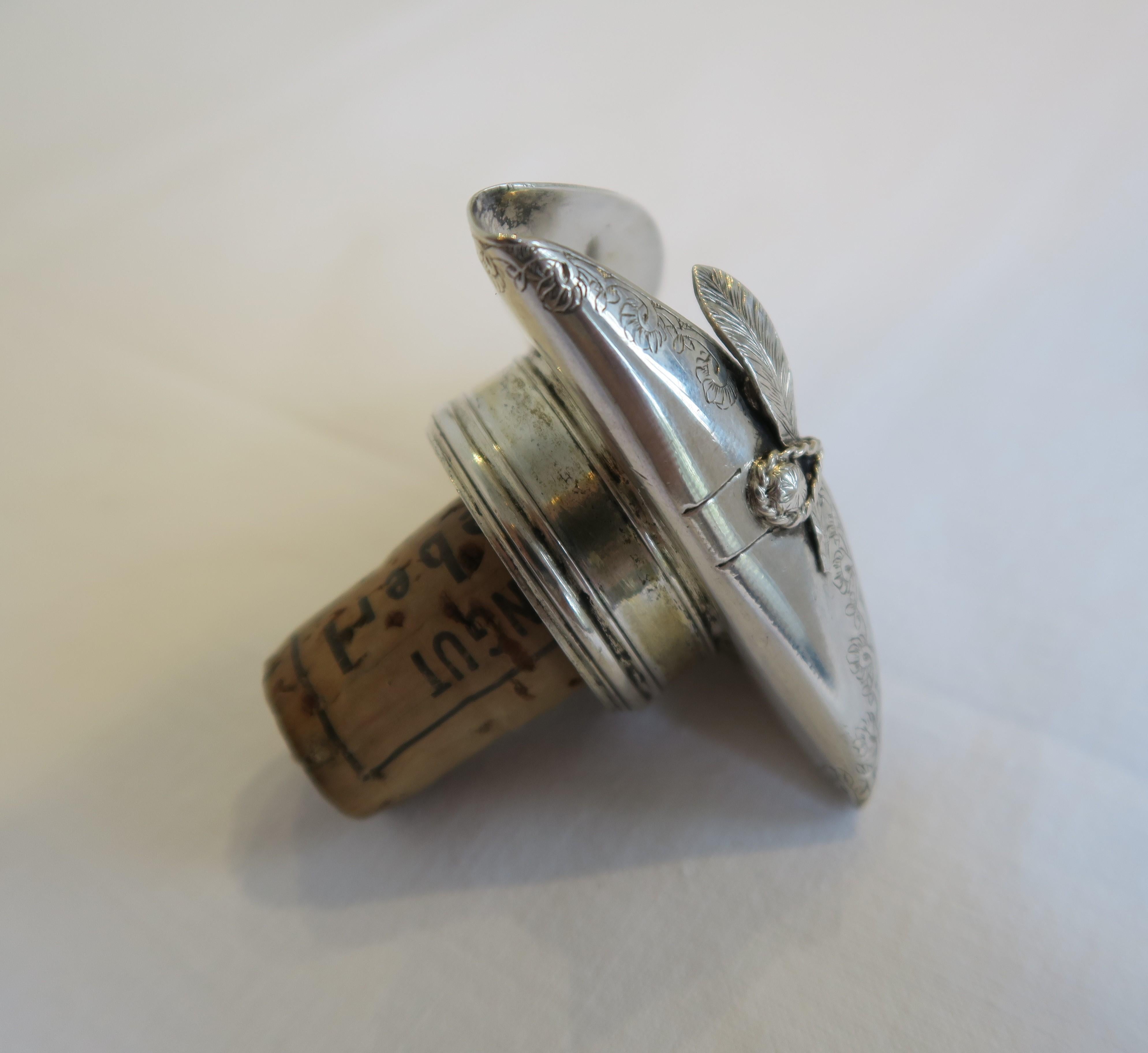Neoclassical Silver Bottle Stopper in Shape of Napoleon's Hat For Sale