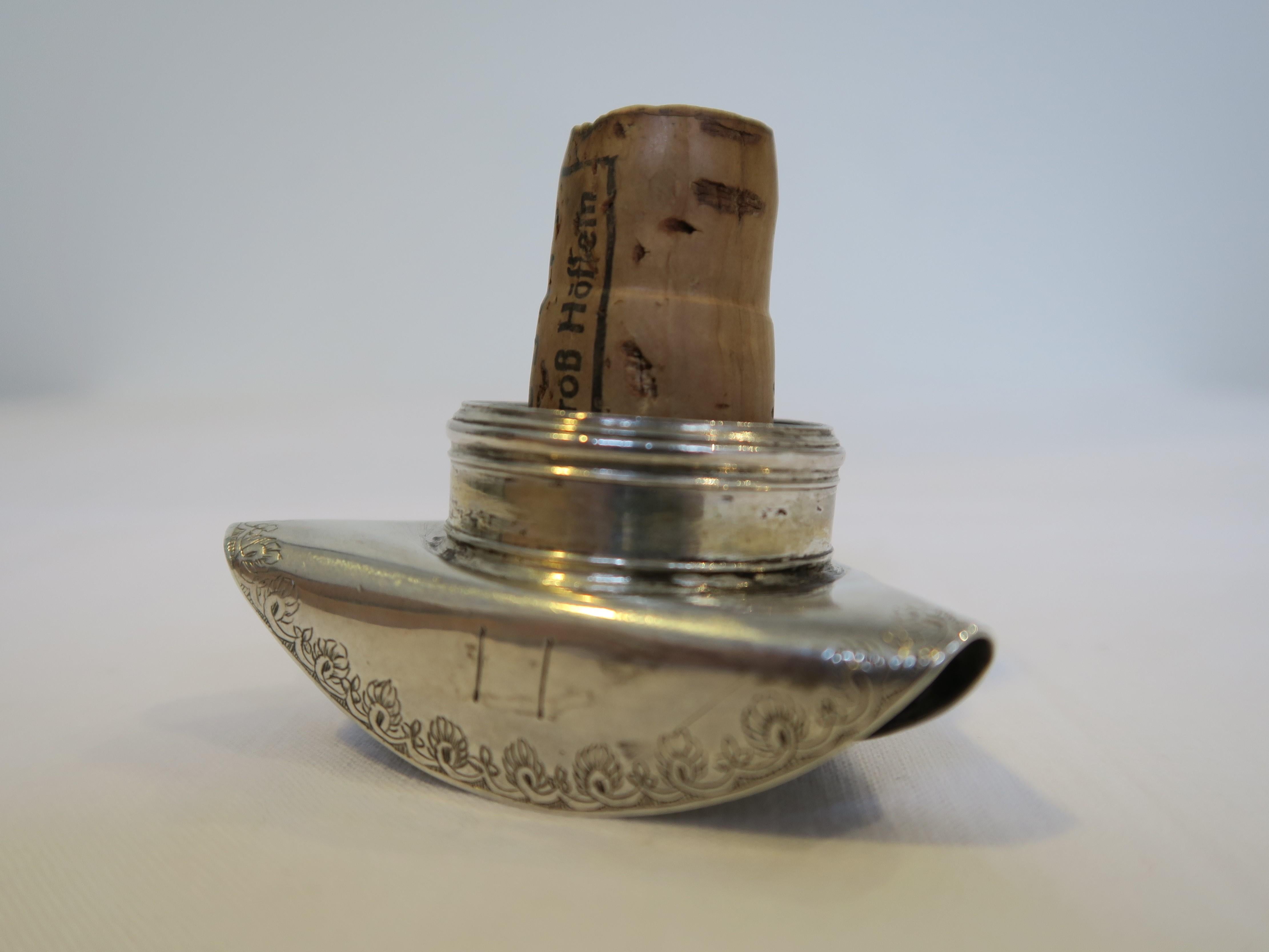 Hand-Crafted Silver Bottle Stopper in Shape of Napoleon's Hat For Sale