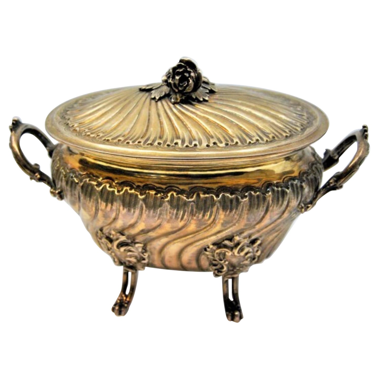 Silver bowl with embossed floral motifs and removable lid