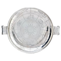 "Silver Bowl with Engraved Zodiac Signs", Fabulous Art Deco Piece by Bolin, 1931