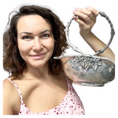 Silver bowl with grape vine design solid silver 25400