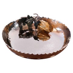 Silver bowl with natural stone sculpted leaves and fruit