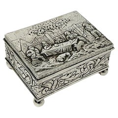 Silver Box by Simon Rosenau with a Scene of 5 Men Drinking in the 17th Century