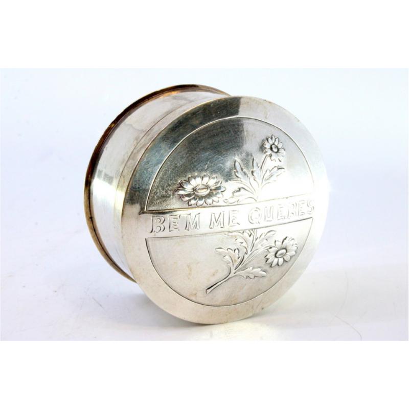 19th Century Silver box for pins and needles with marigolds embossed on the removable lid For Sale