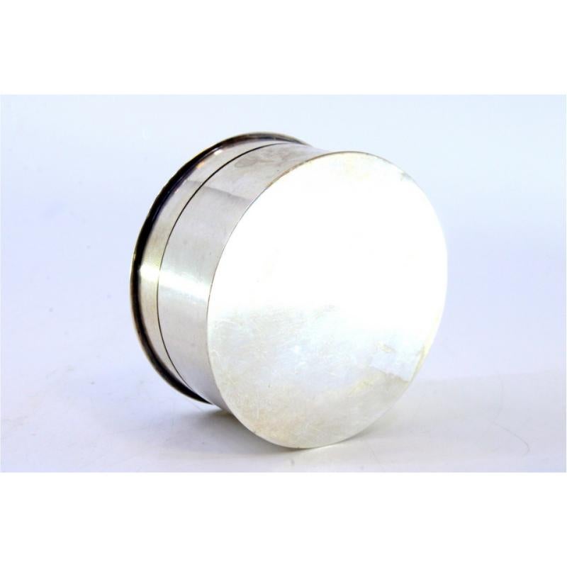 Silver box for pins and needles with marigolds embossed on the removable lid For Sale 1