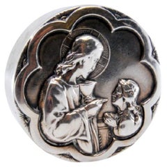Silver box for rosary with communion figures