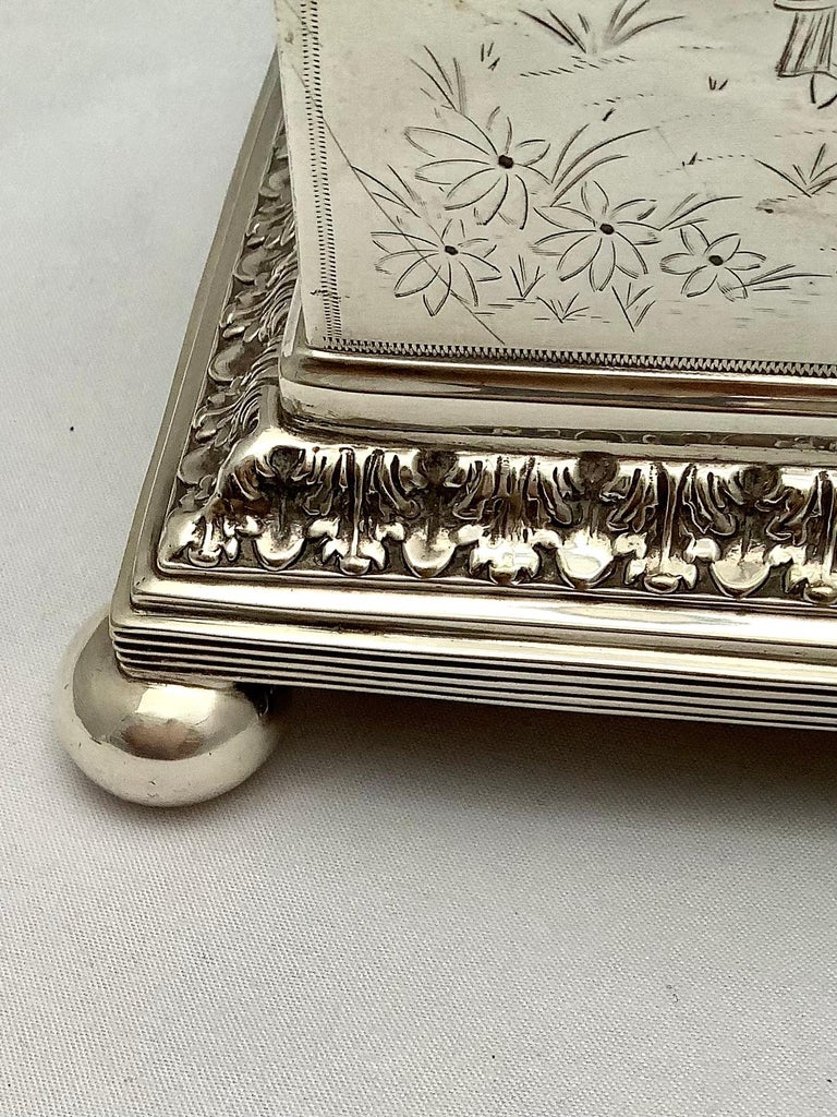 Silver Box with Asian Decorative Engraving at 1stDibs