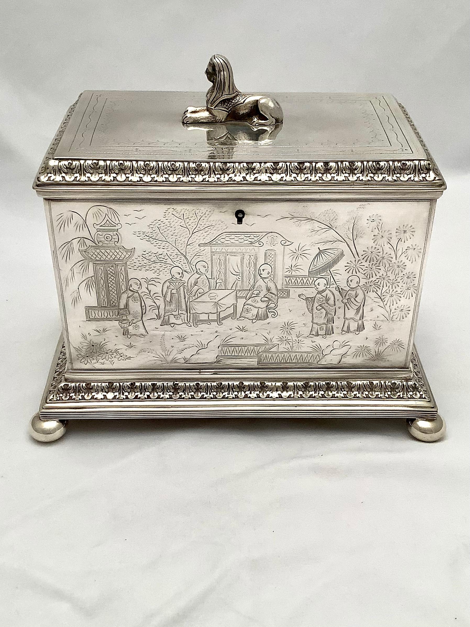 Silver Box with Asian Decorative Engraving 6