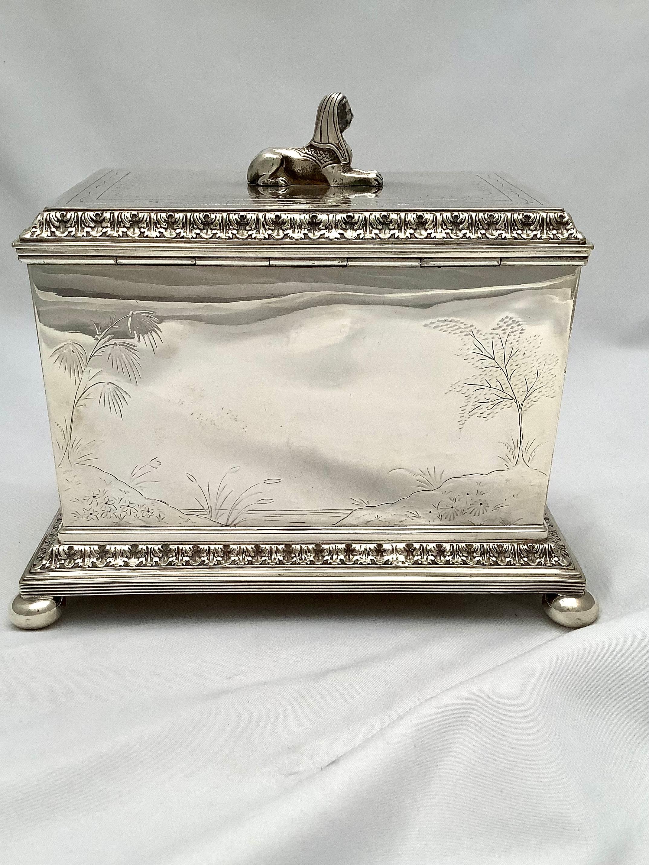 Chinoiserie Silver Box with Asian Decorative Engraving