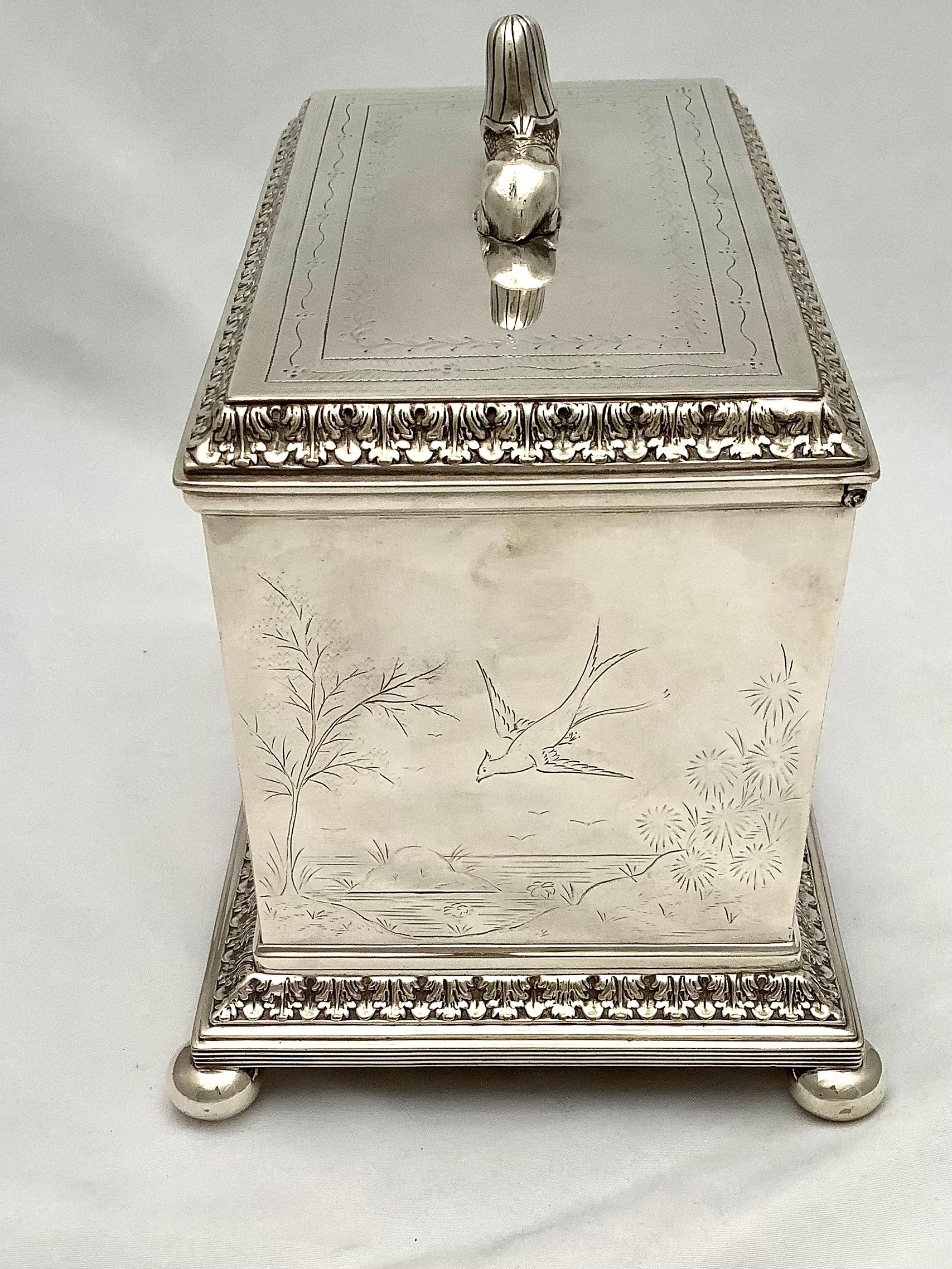 English Silver Box with Asian Decorative Engraving