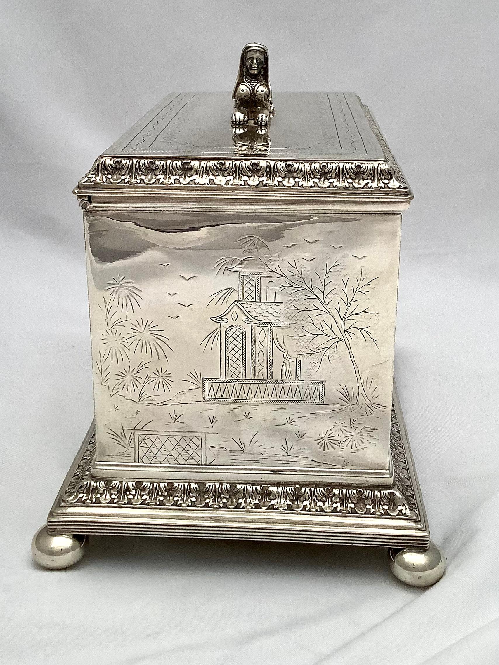 Engraved Silver Box with Asian Decorative Engraving