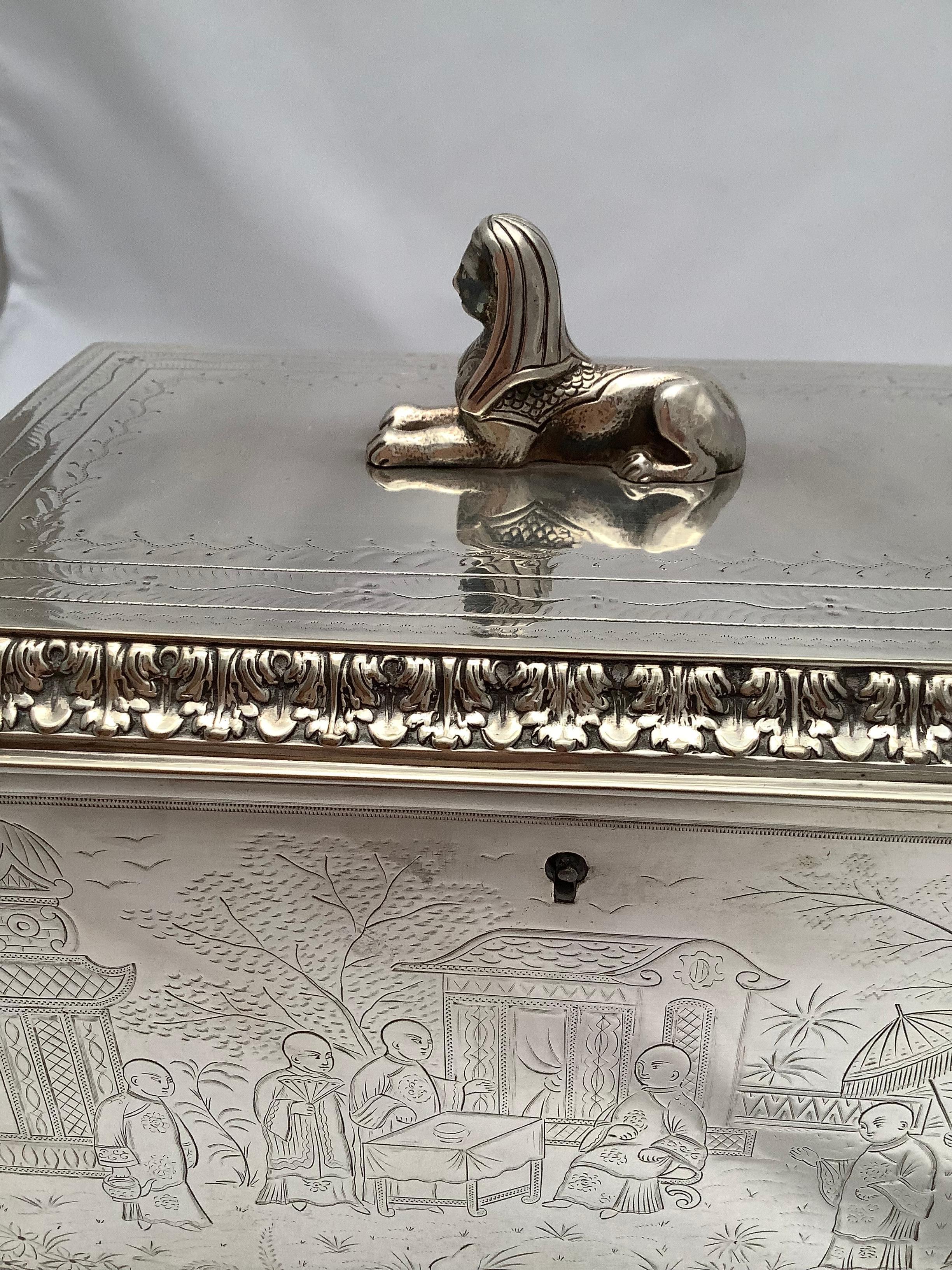 Silver Box with Asian Decorative Engraving 1