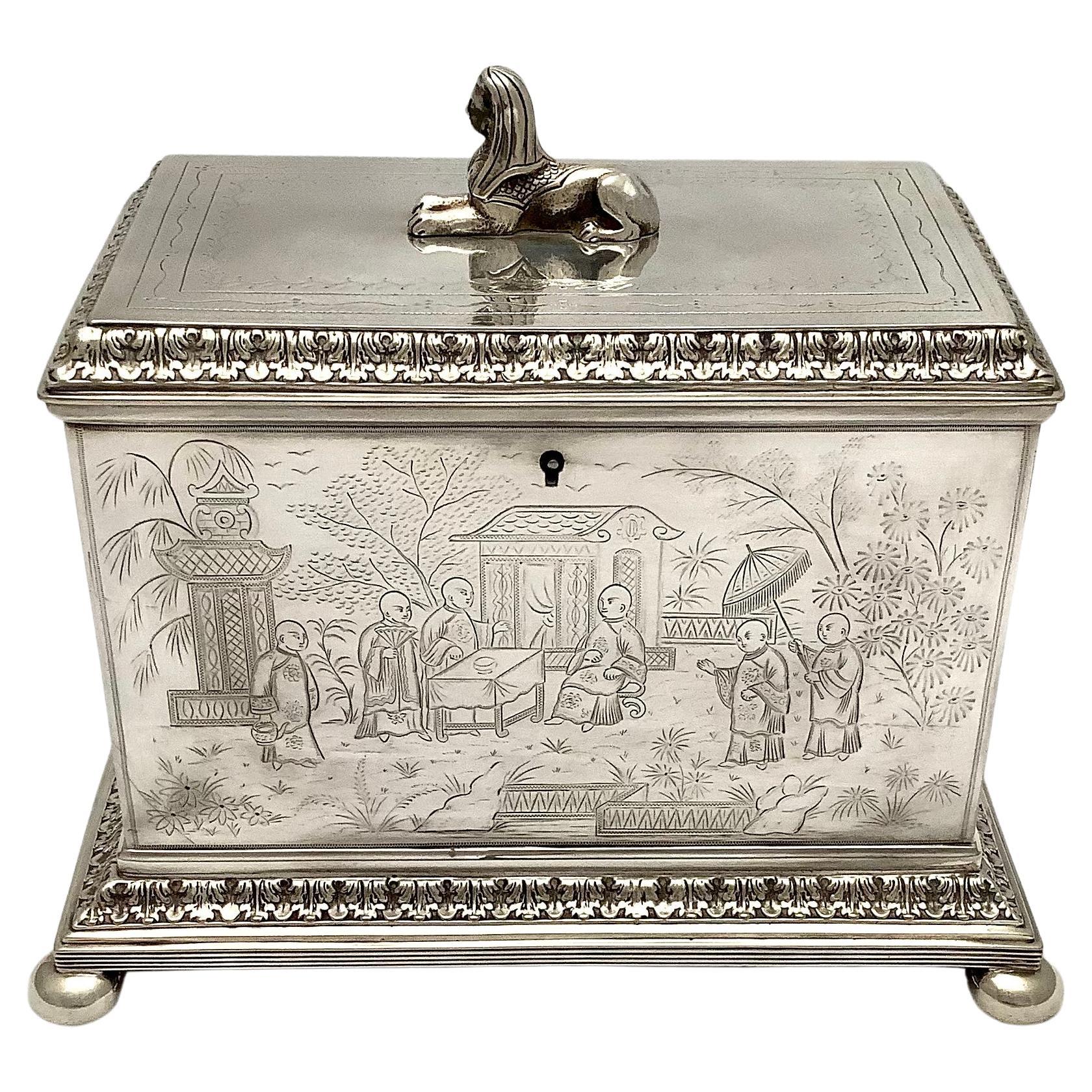 Silver Box with Asian Decorative Engraving