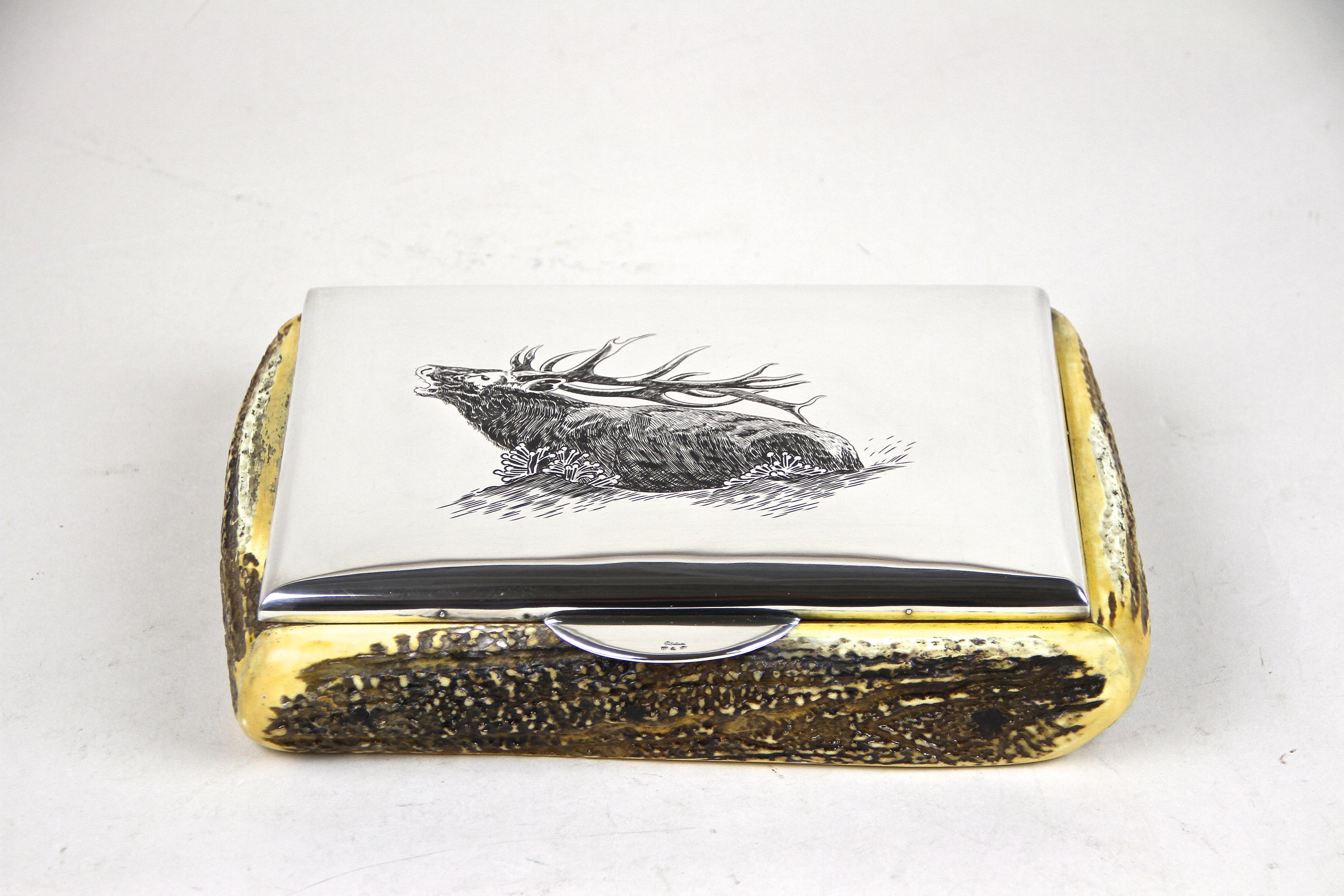 Silver Box with Deer Antler Coverings, 900 Silver Hallmarked, Austria circa 1920 5