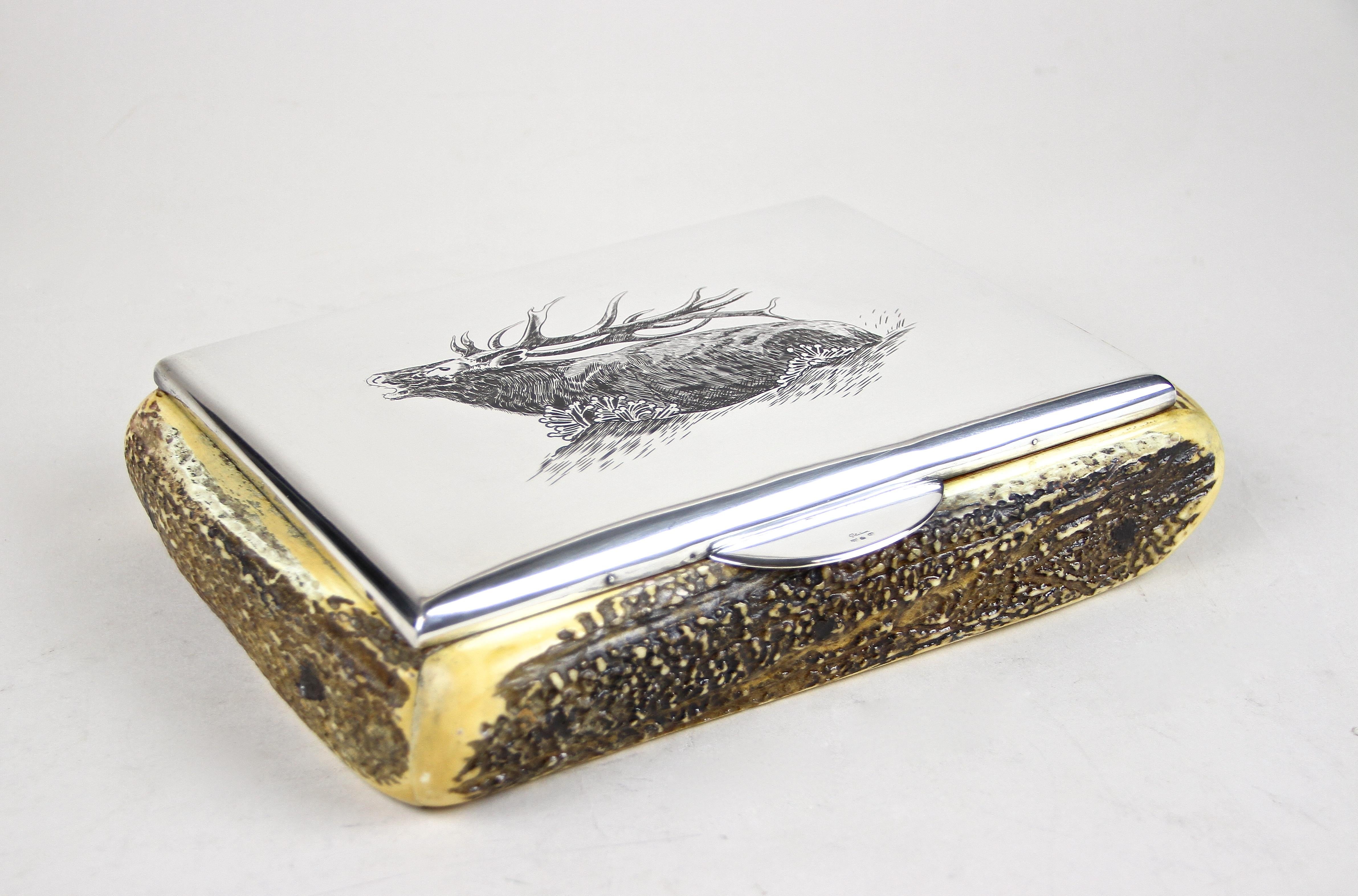 Silver Box with Deer Antler Coverings, 900 Silver Hallmarked, Austria circa 1920 8