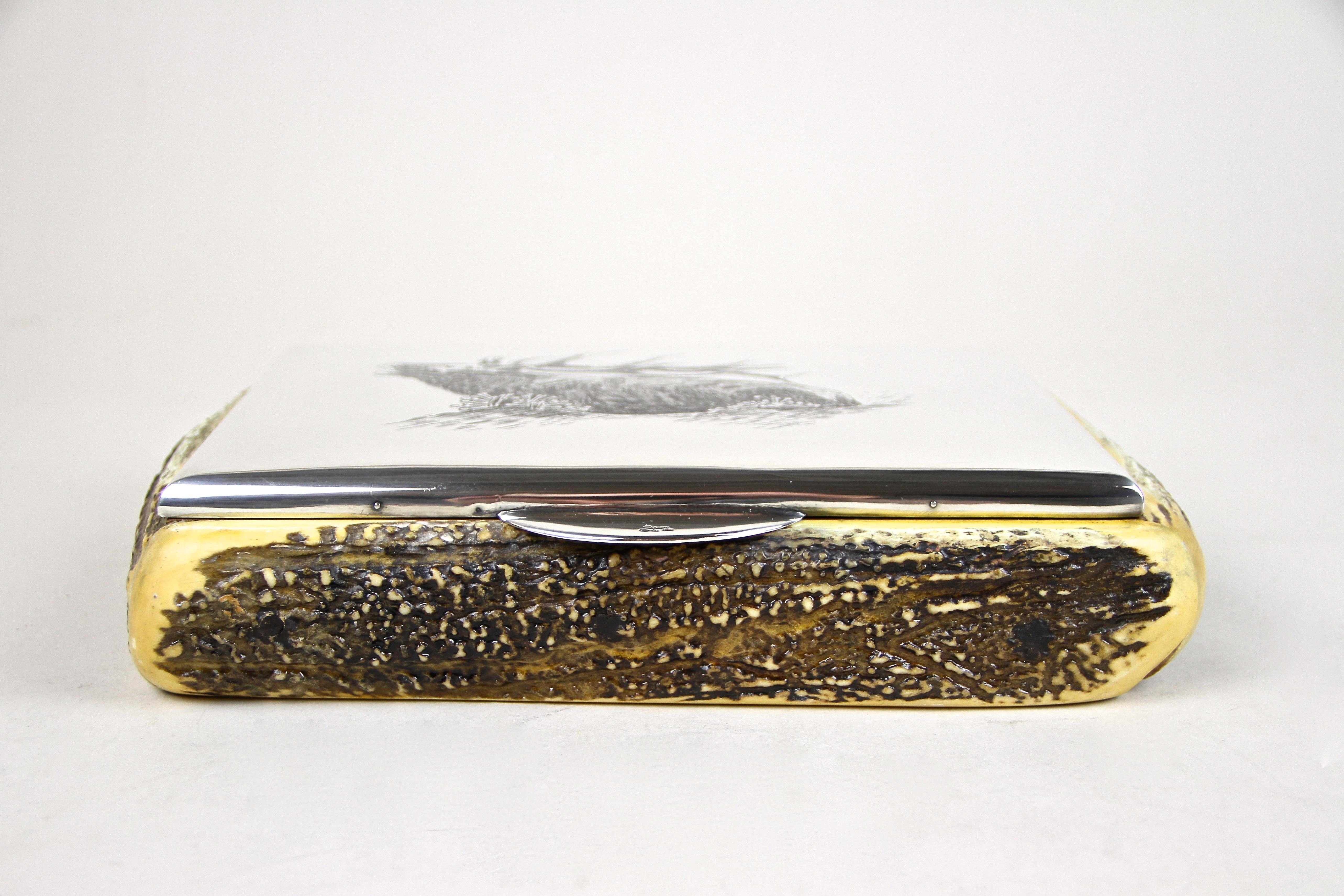 Silver Box with Deer Antler Coverings, 900 Silver Hallmarked, Austria circa 1920 In Good Condition In Lichtenberg, AT