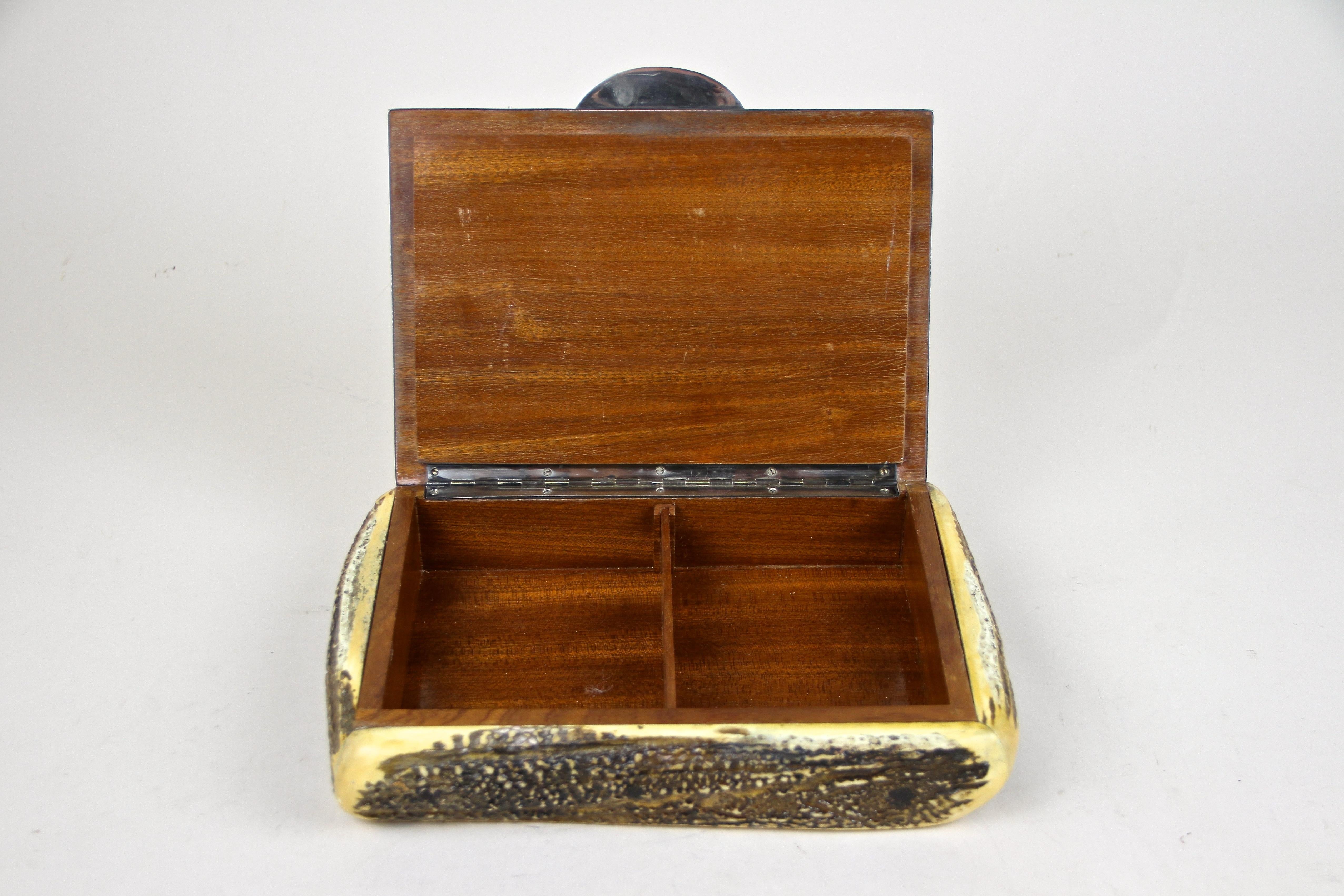 20th Century Silver Box with Deer Antler Coverings, 900 Silver Hallmarked, Austria circa 1920