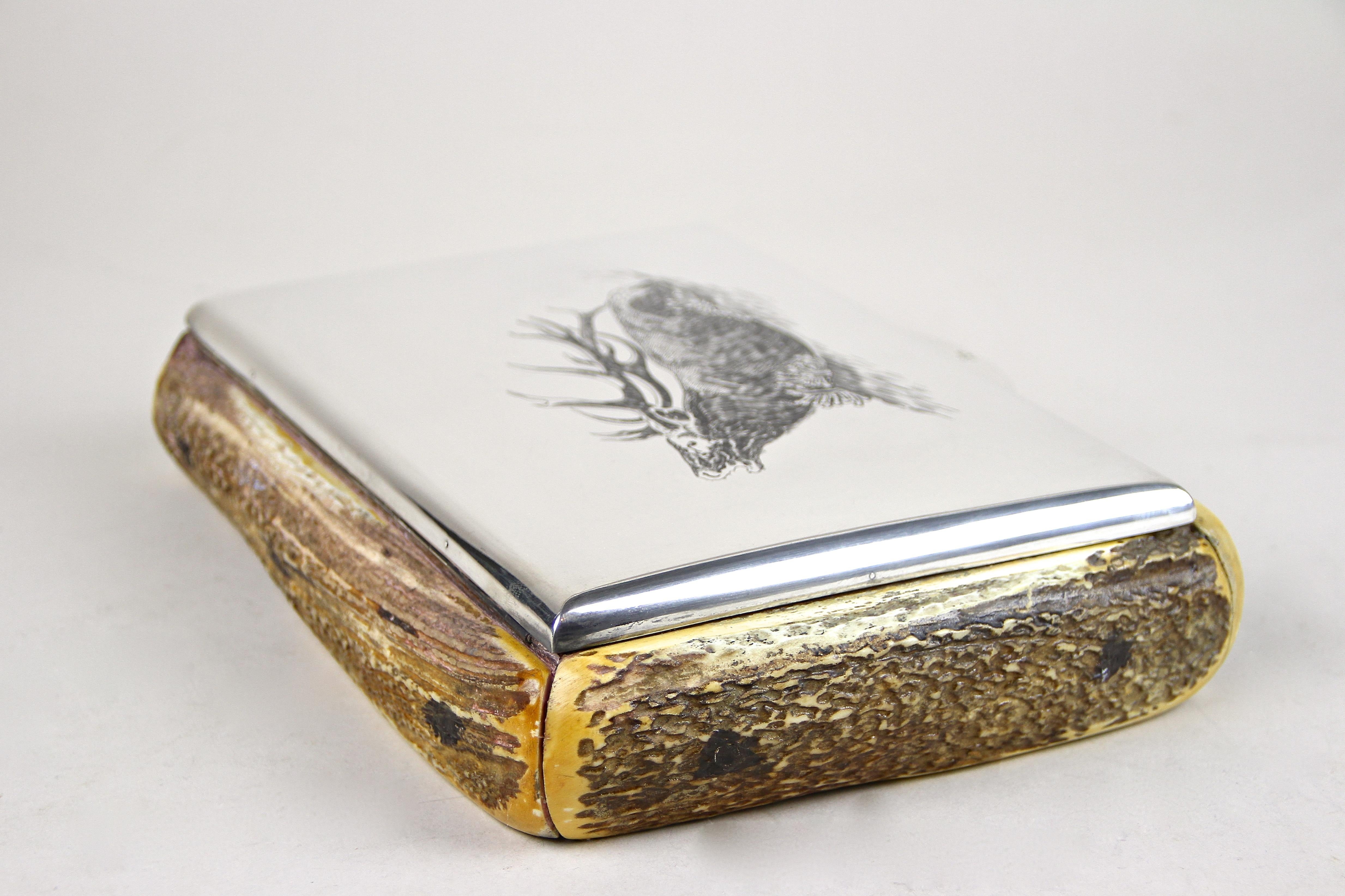 Silver Box with Deer Antler Coverings, 900 Silver Hallmarked, Austria circa 1920 4