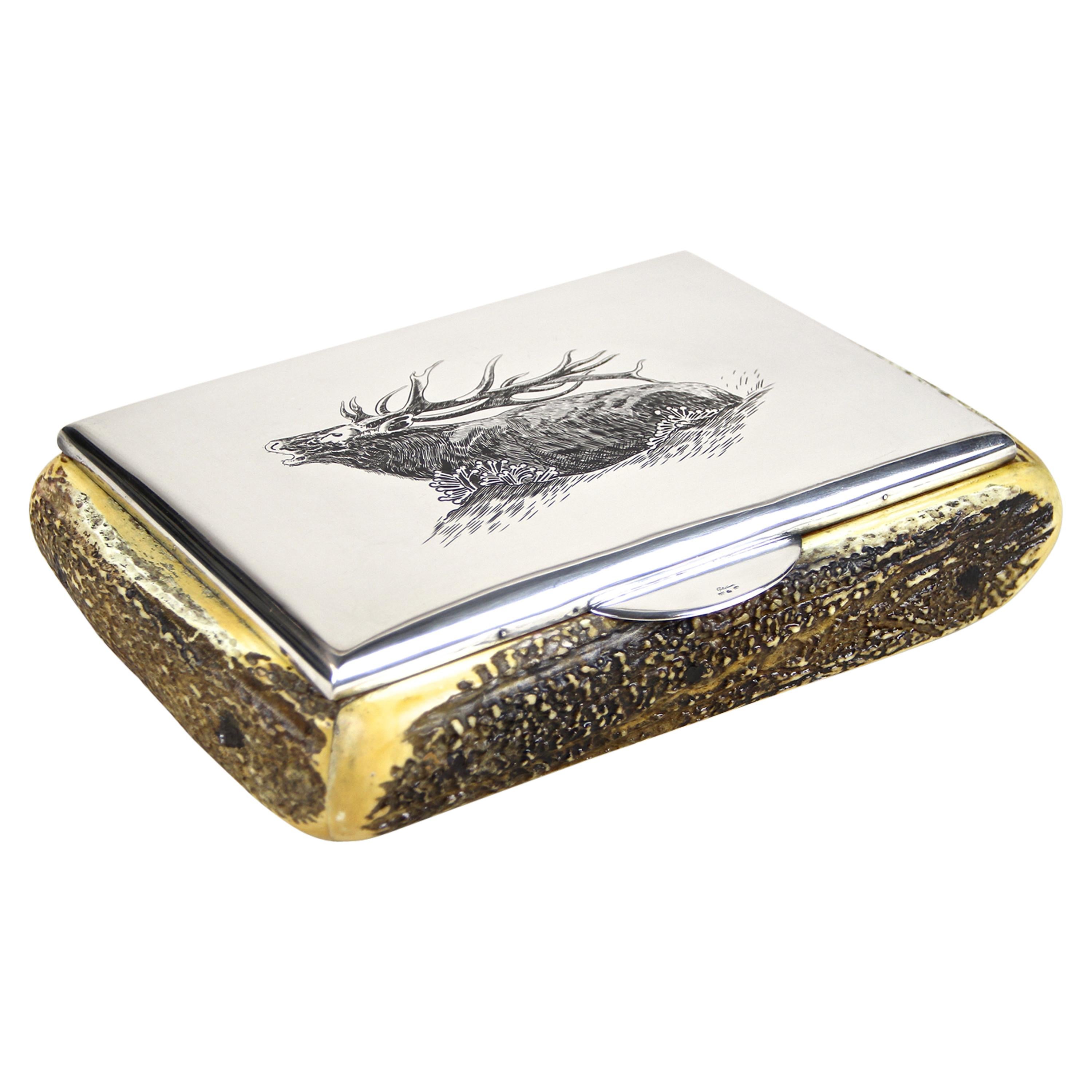 Silver Box with Deer Antler Coverings, 900 Silver Hallmarked, Austria circa 1920