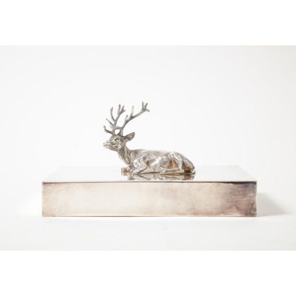 Modern Silver Box with Deer Ornament on Lid, circa 1940 For Sale