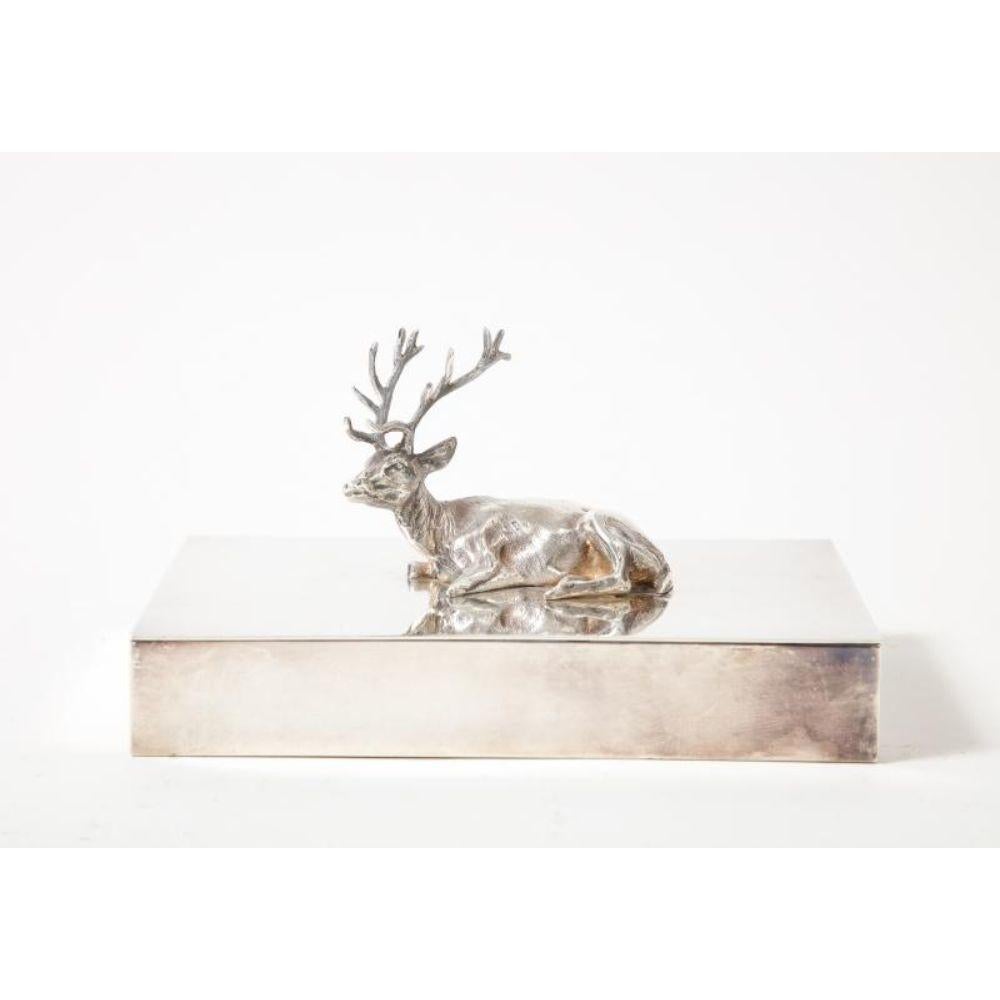 French Silver Box with Deer Ornament on Lid, circa 1940 For Sale