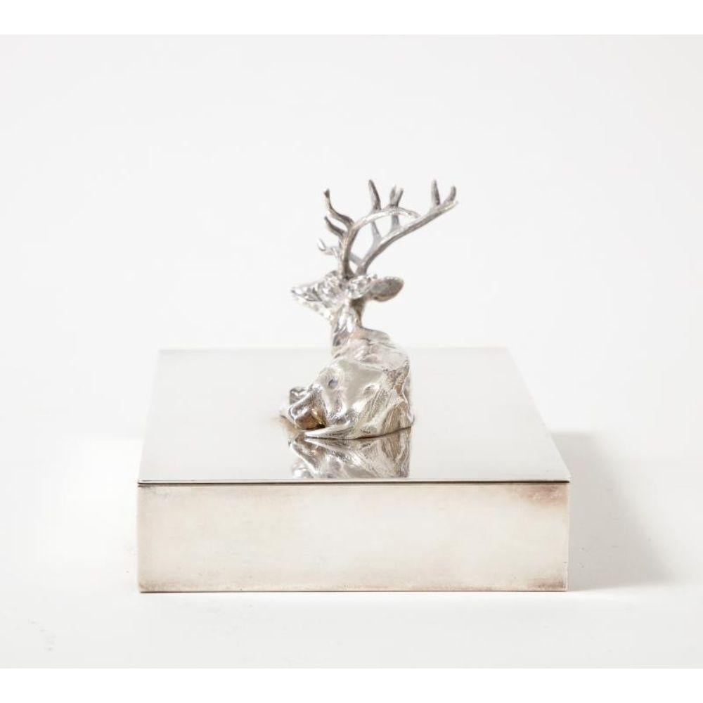 Silver Box with Deer Ornament on Lid, circa 1940 In Excellent Condition For Sale In New York City, NY