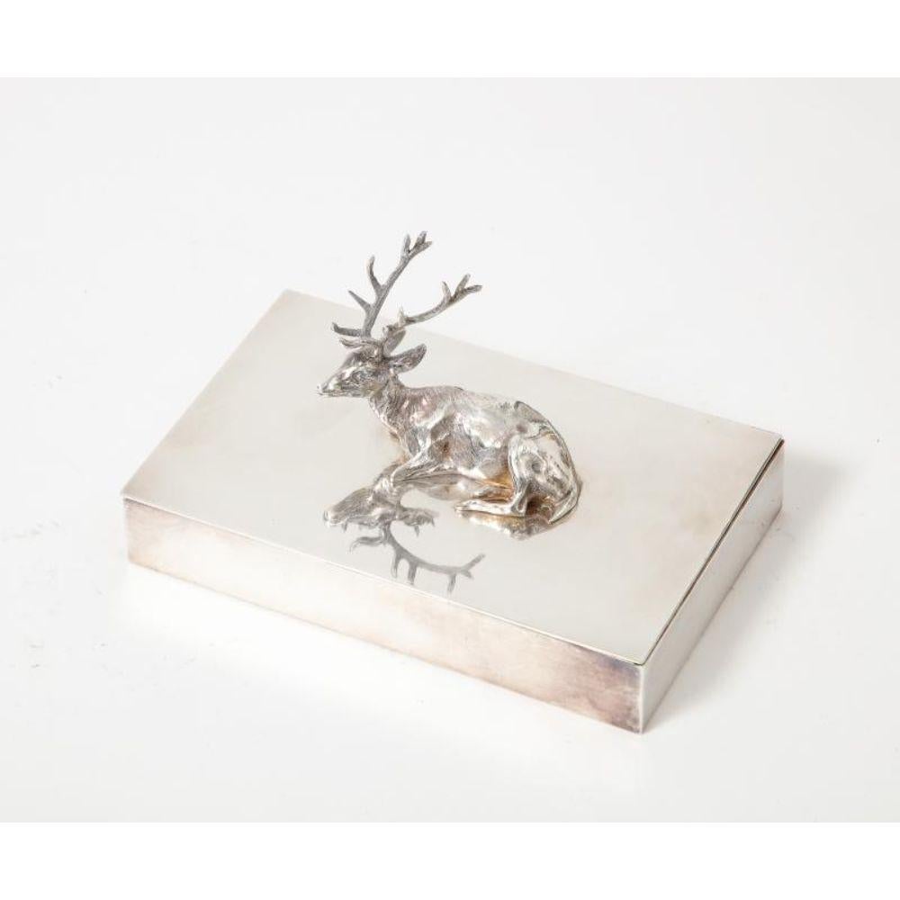 20th Century Silver Box with Deer Ornament on Lid, circa 1940 For Sale
