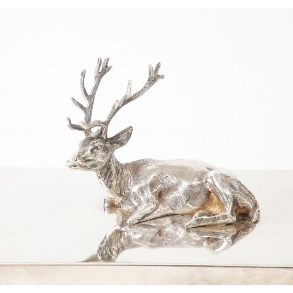 Metal Silver Box with Deer Ornament on Lid, circa 1940 For Sale