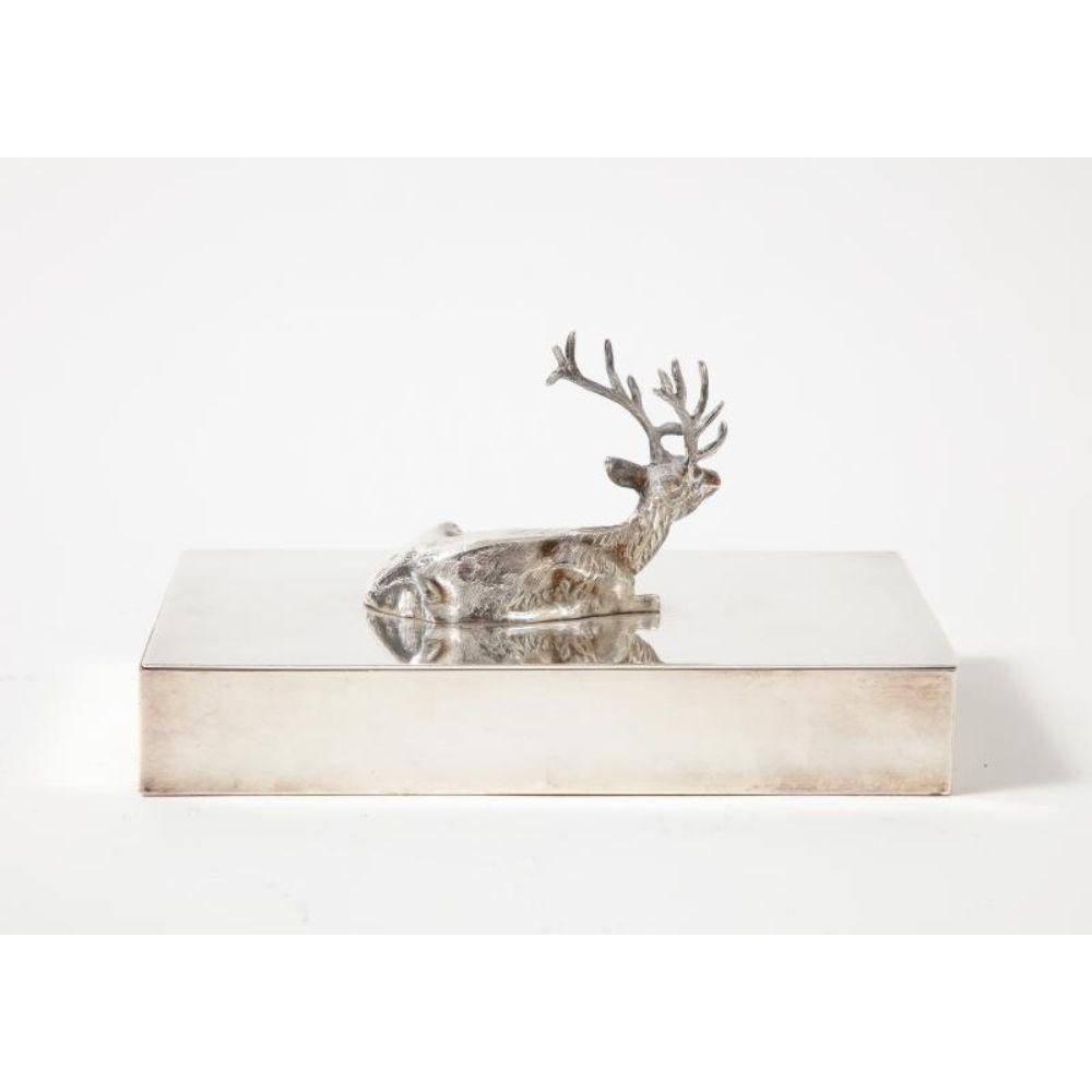 Silver Box with Deer Ornament on Lid, circa 1940 For Sale 1