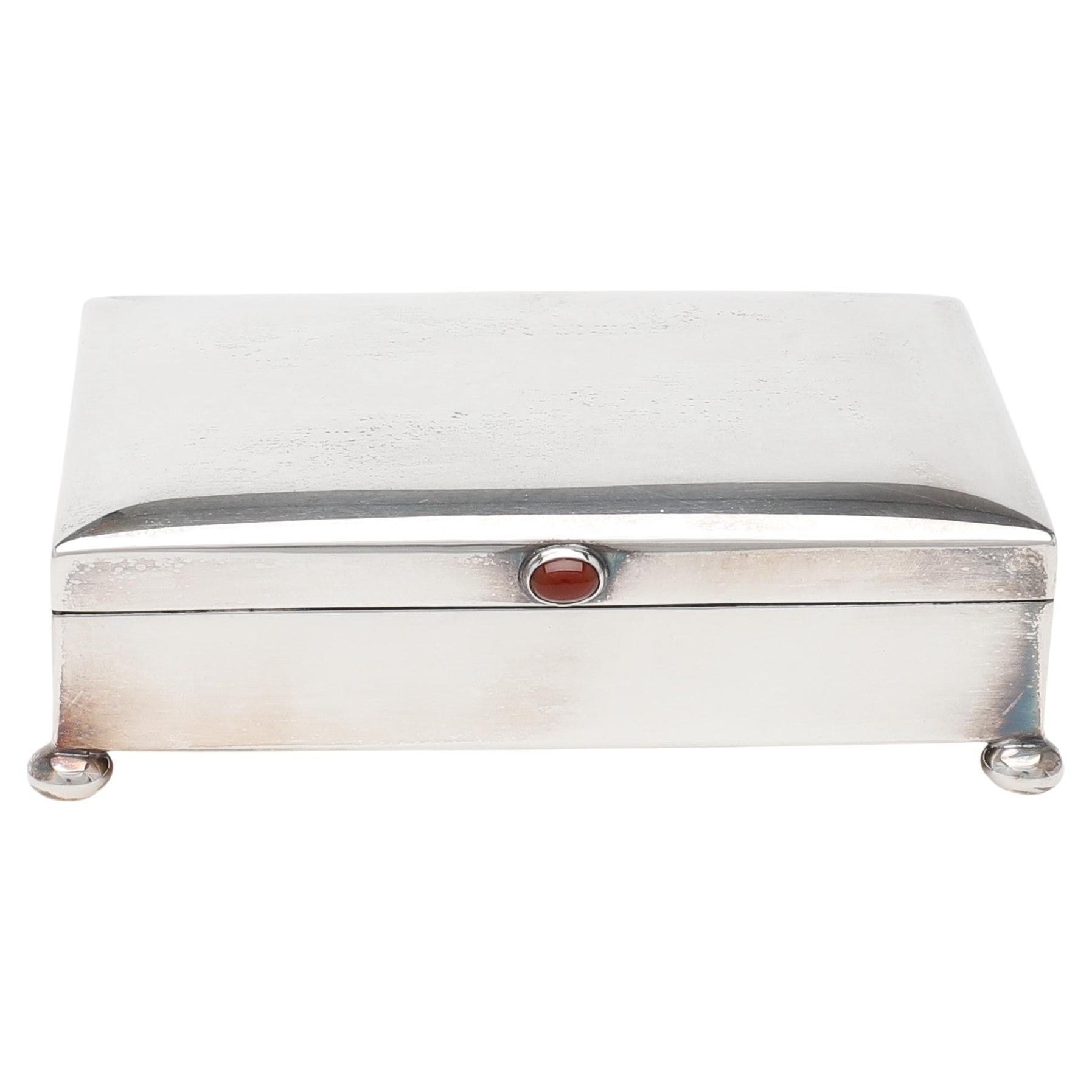 Silver box with red stone cabochon by GAB, Sweden, 1930 For Sale