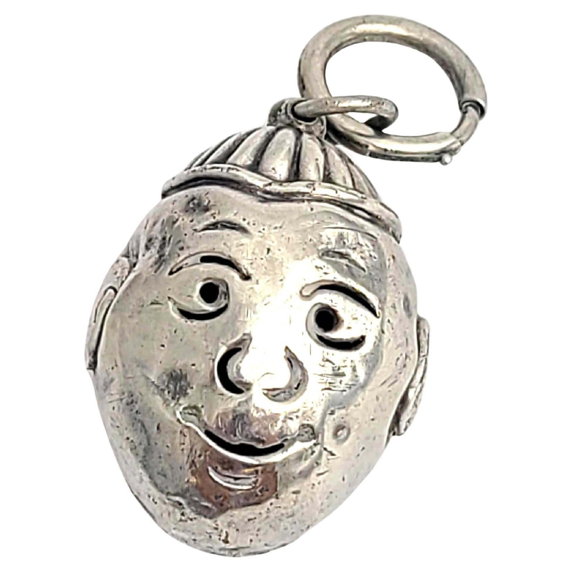 Silver Boy Head Rattle/Bell Charm For Sale