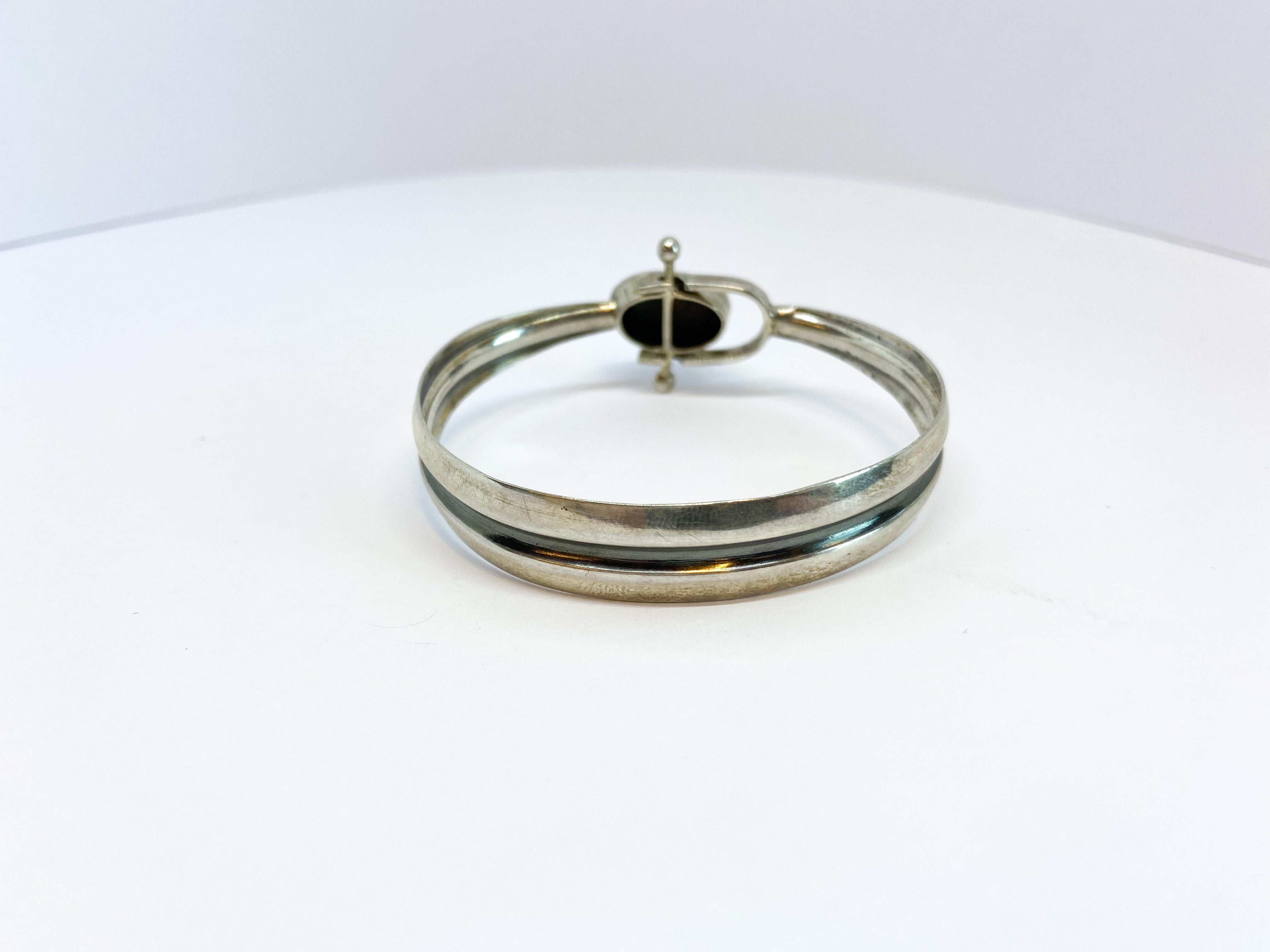 Modernist Silver Bracelet 1960 Tiger`s Eye For Sale