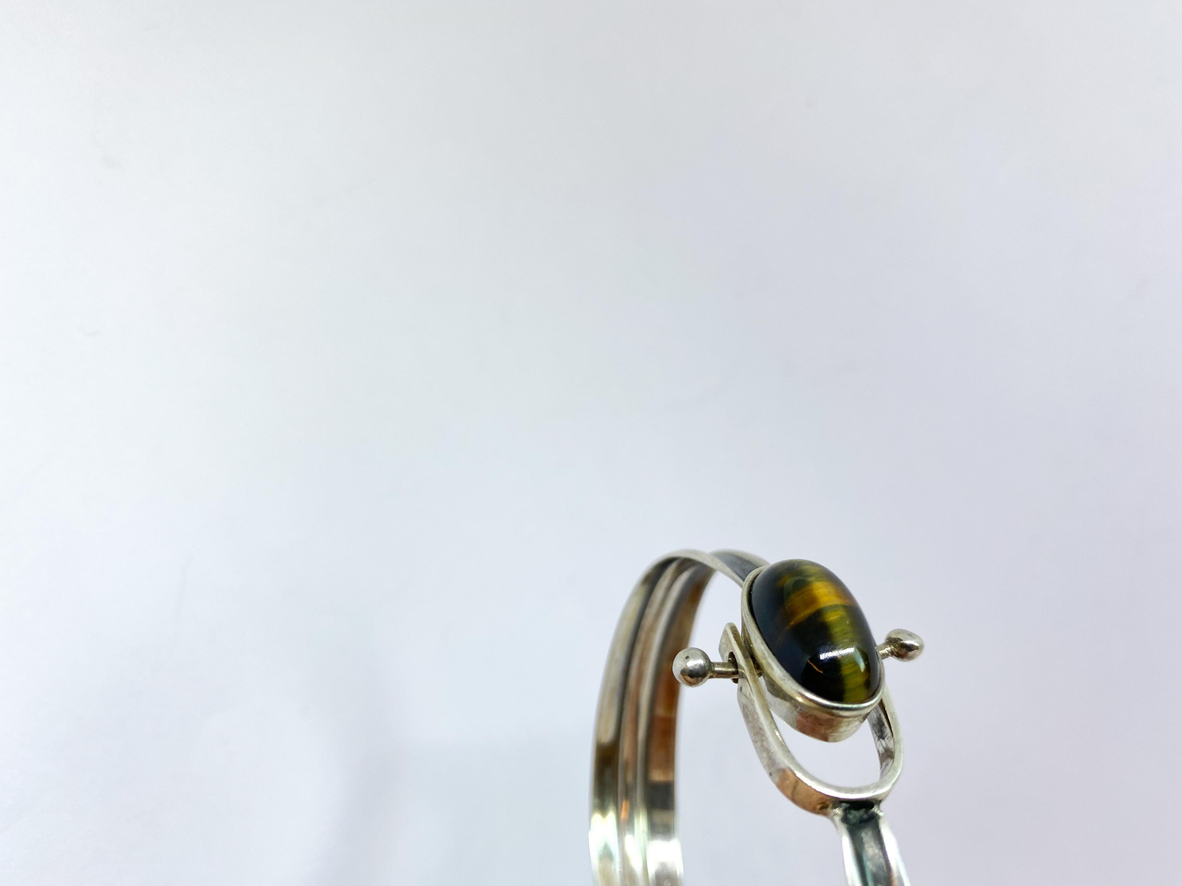 Silver Bracelet 1960 Tiger`s Eye In Good Condition For Sale In Orimattila, FI