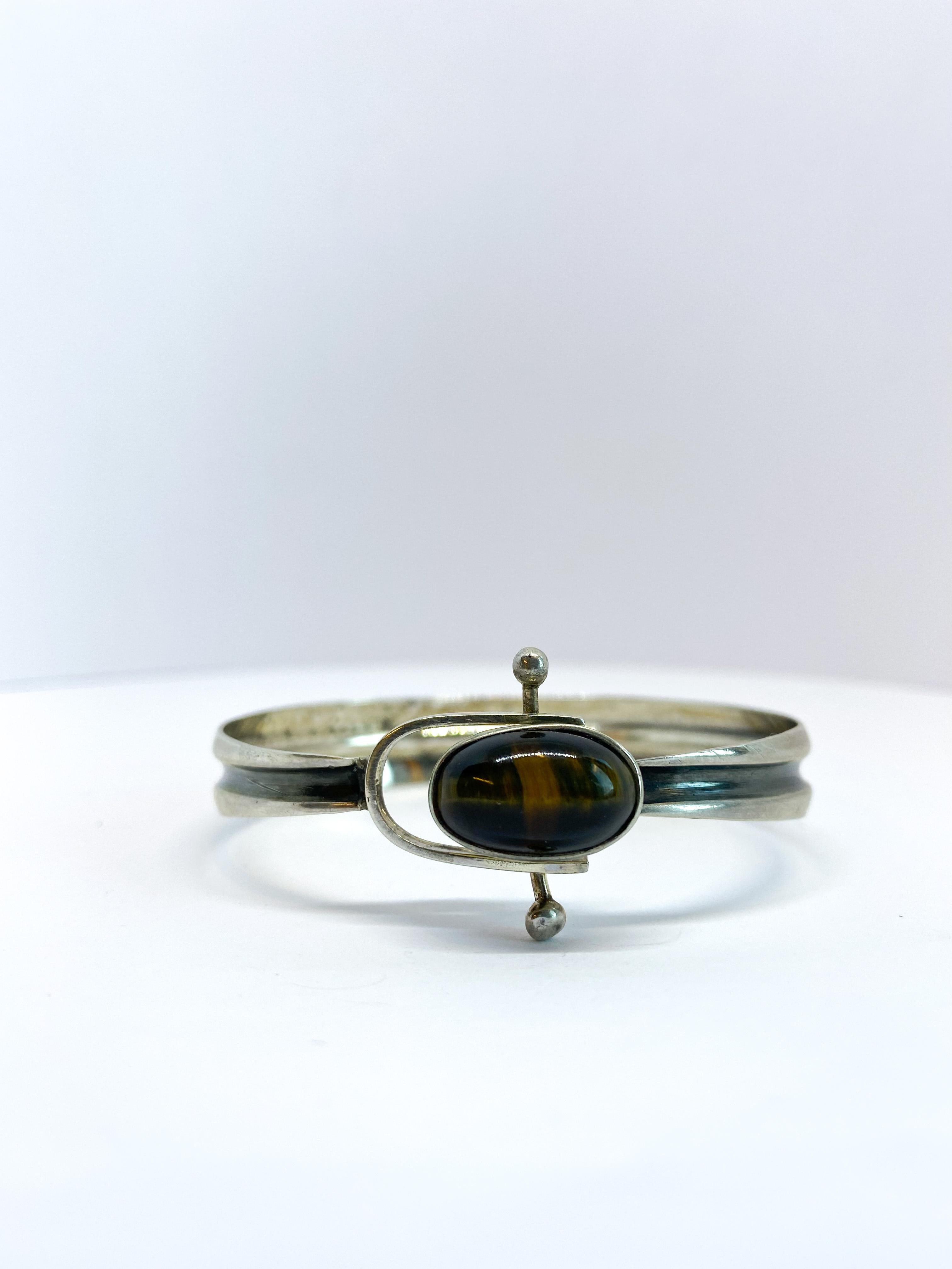 Silver Bracelet 1960 Tiger`s Eye For Sale 1