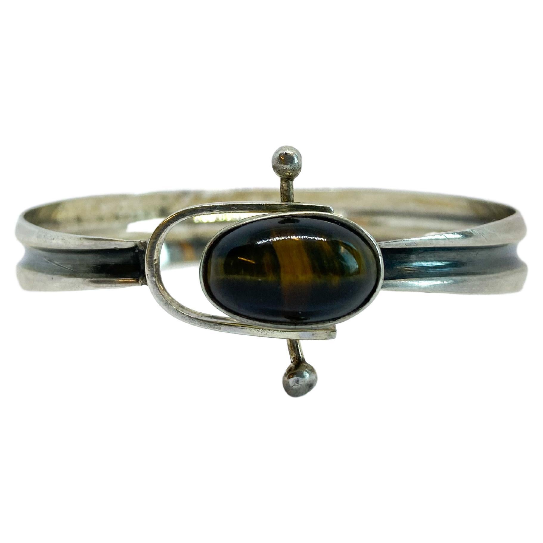 Silver Bracelet 1960 Tiger`s Eye For Sale