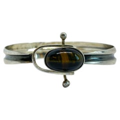 Vintage Silver Bracelet 1960 Tiger`s Eye