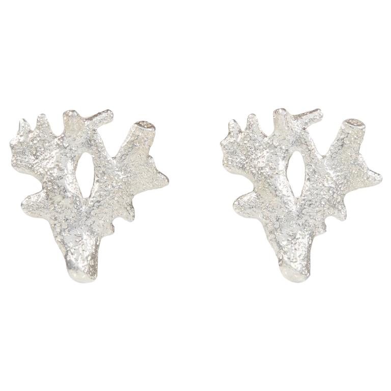 Silver Branch Cast Coral Stud Earrings For Sale