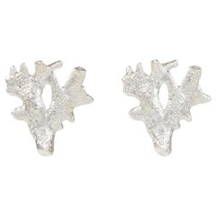 Used Silver Branch Cast Coral Stud Earrings