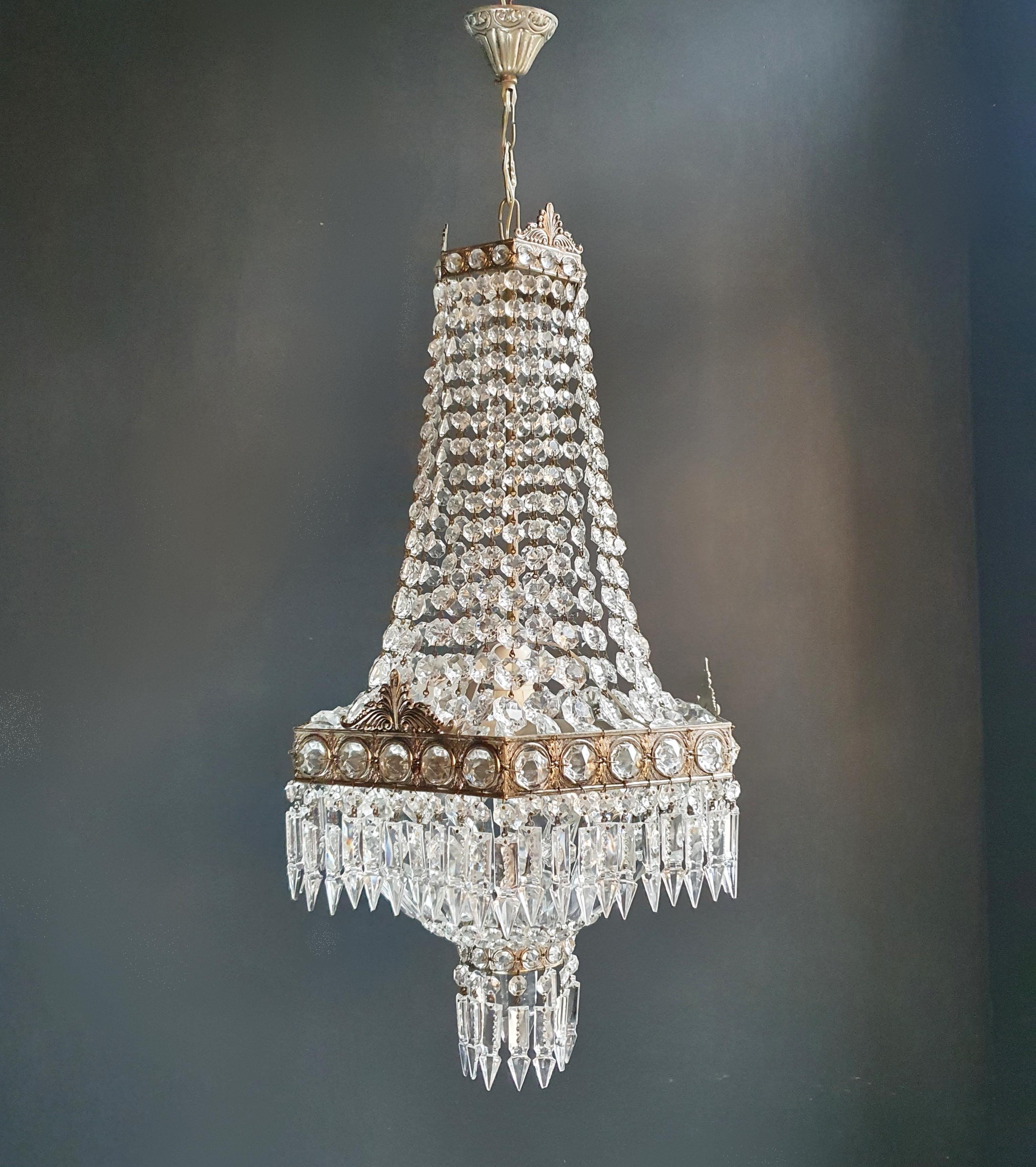 Silver Square Empire Sac a Pearl Chandelier Crystal Antique Classic In Good Condition For Sale In Berlin, DE