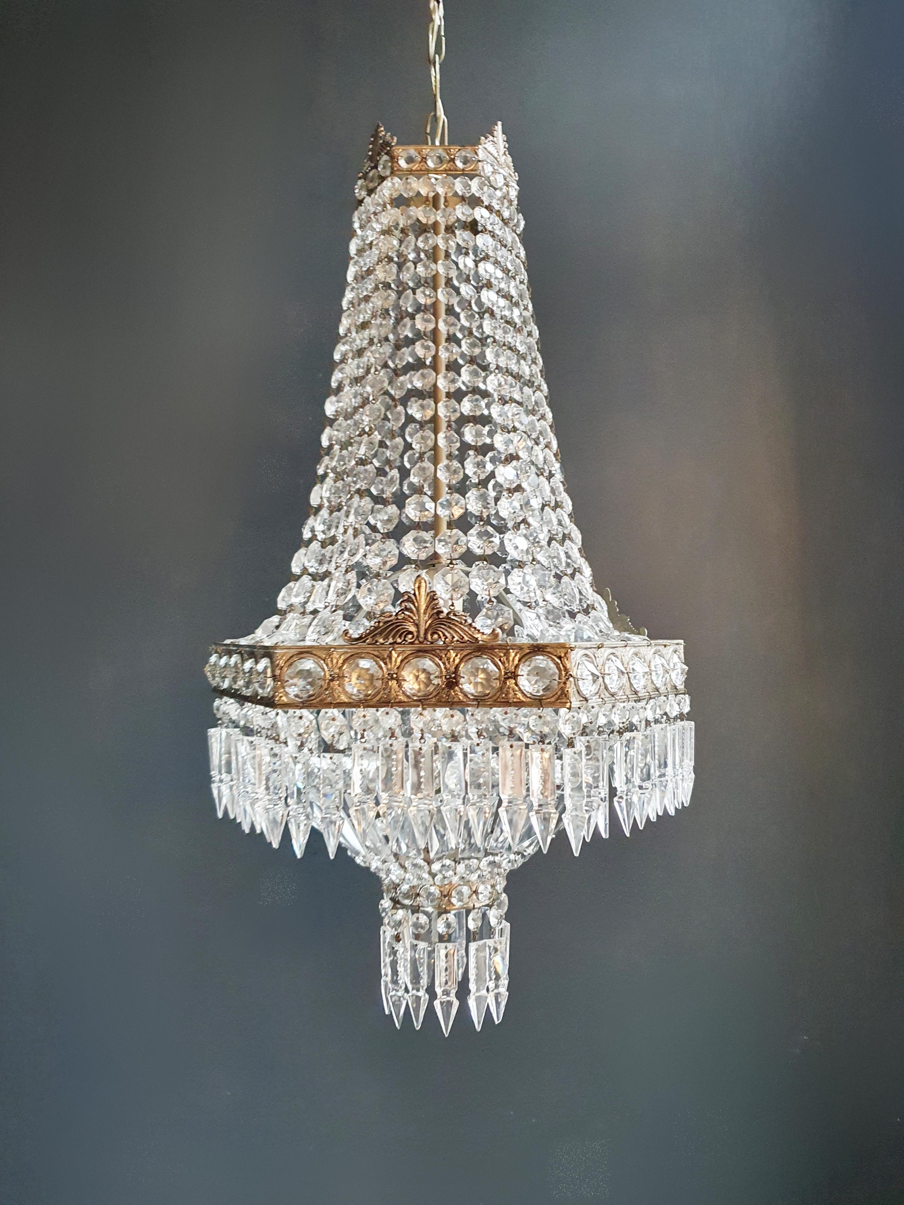 Brass Silver Square Empire Sac a Pearl Chandelier Crystal Antique Classic For Sale