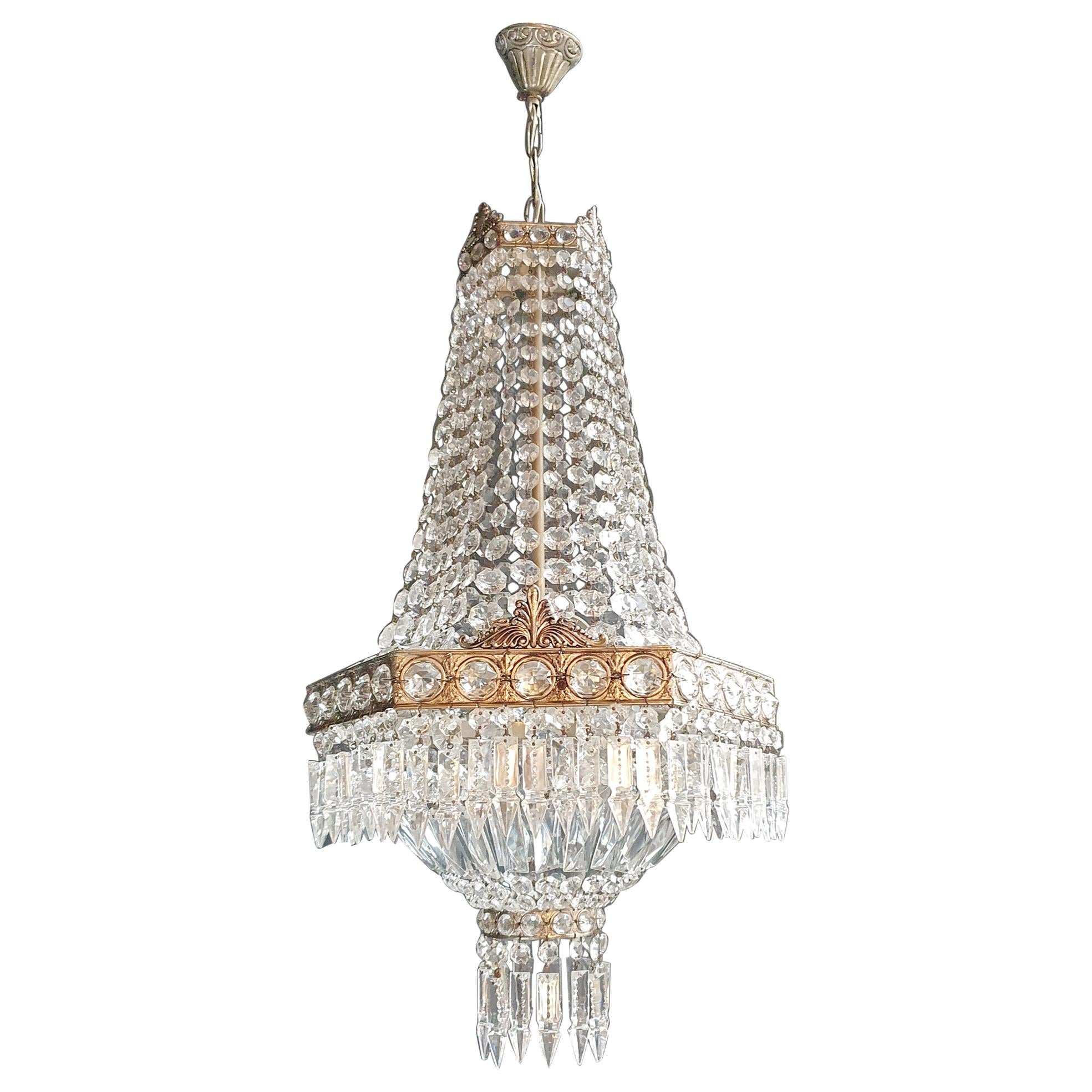 Silver Square Empire Sac a Pearl Chandelier Crystal Antique Classic For Sale