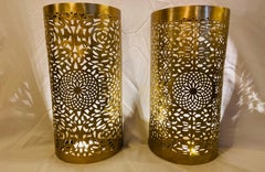 Moroccan Brass Wall Lantern or Sconce with Filigree Design, a Pair